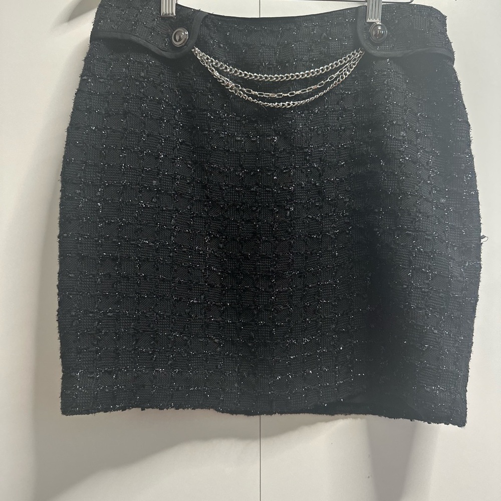 White House Black Market Black Mini Skirt with Chain Accent - Picture 2 of 7